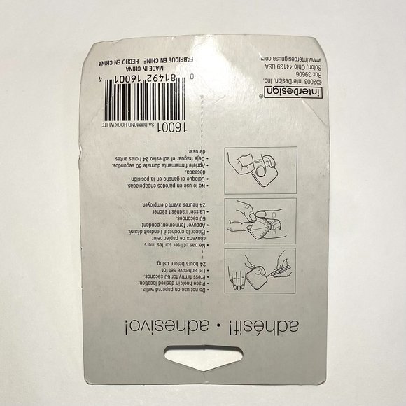 InterDesign STICK ON! 16001 Sa diamond Hook White Self- Adhesive Plastic Utility - Picture 4 of 8